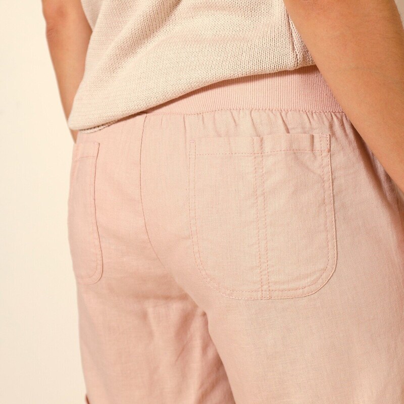 Blancheporte Rovné šortky s pružným pasem, ze lnu a bavlny růžová pudrová 38