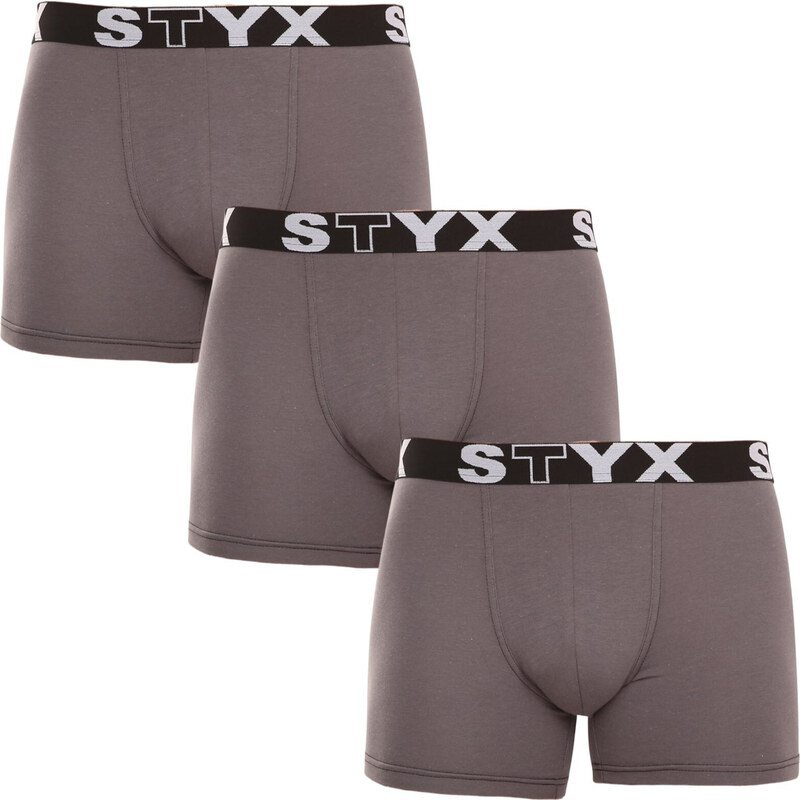 3PACK pánské boxerky Styx long sportovní guma tmavě šedé (3U1063