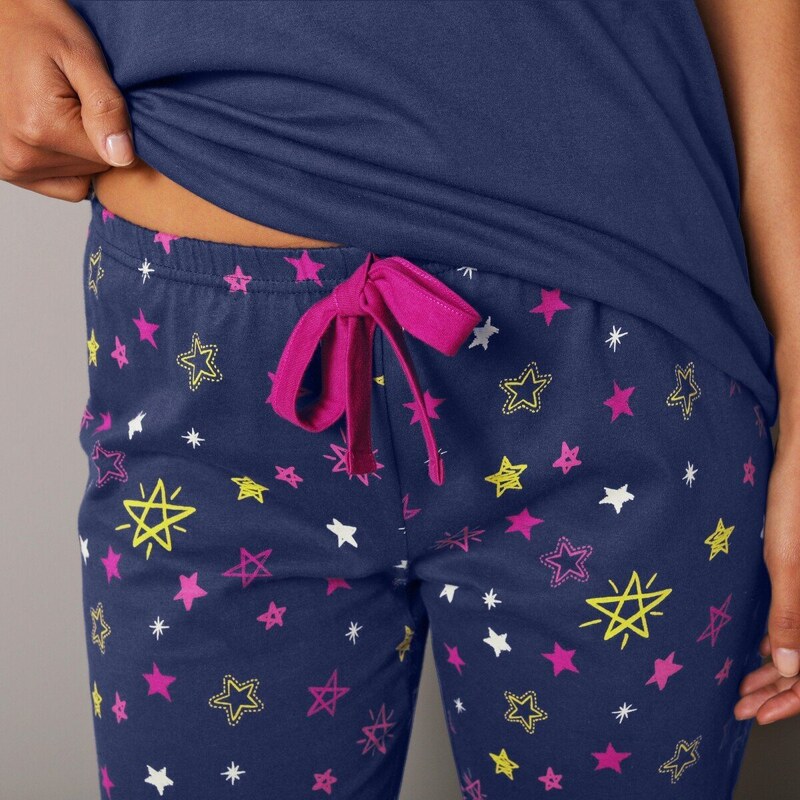 Blancheporte Dlouhé pyžamové kalhoty Estrella s potiskem hvězdiček námořnická modrá 38/40
