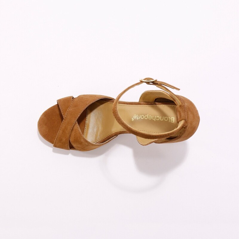 Blancheporte Kožené sandály na podpatku karamelová 36