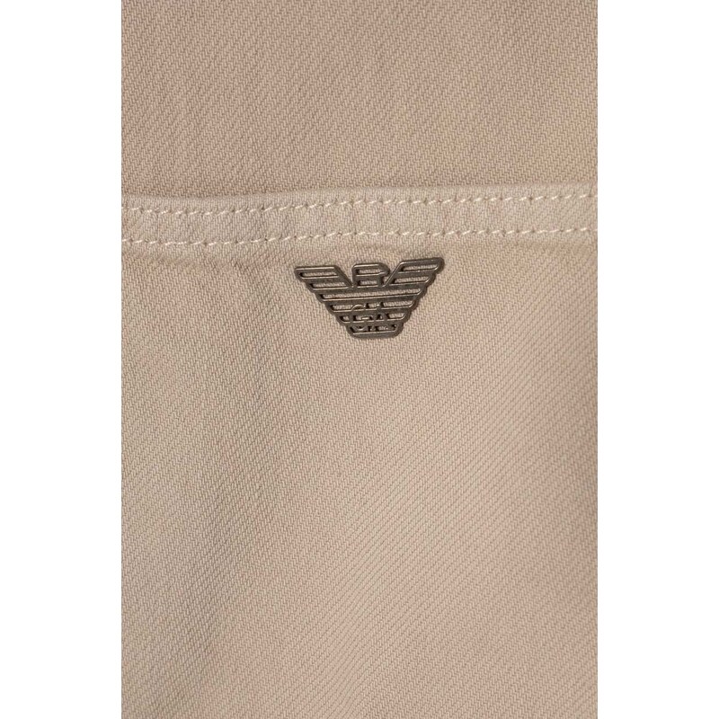 Bavlněná košilová bunda Emporio Armani béžová barva