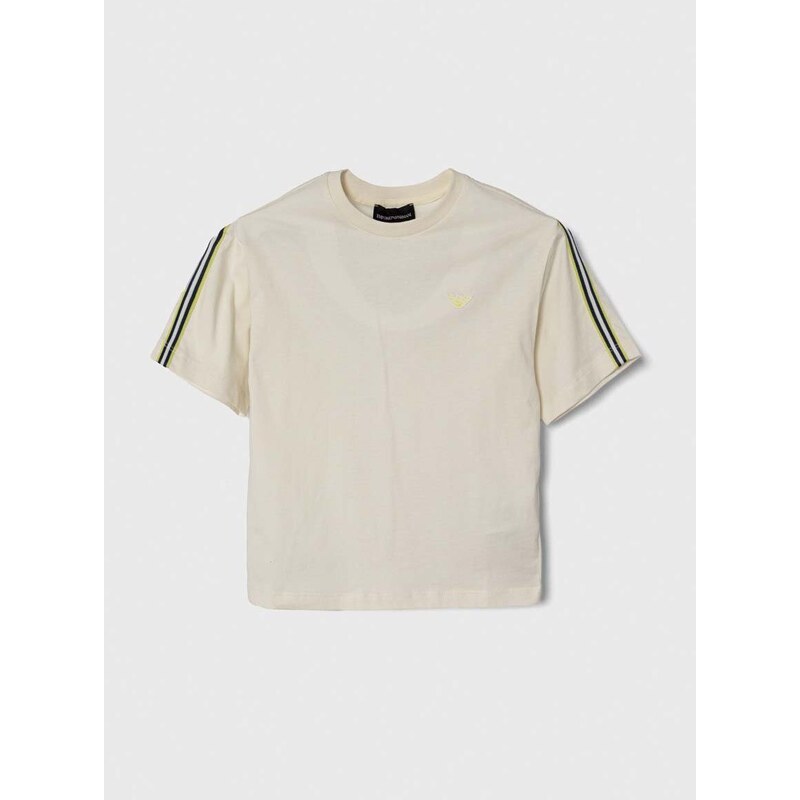 Dětské bavlněné tričko Emporio Armani béžová barva, s aplikací