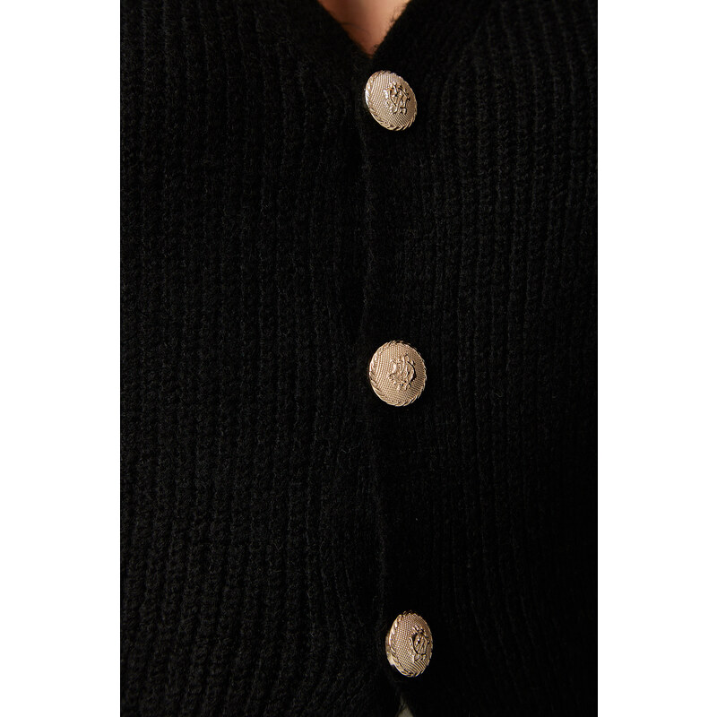 Happiness İstanbul Women's Black Metal Buttoned Woolen Knitwear Vest