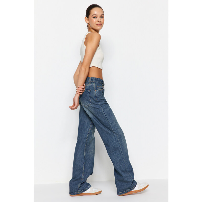 Trendyol Blue Pale Effect Vintage High Waist Wide Leg Jeans