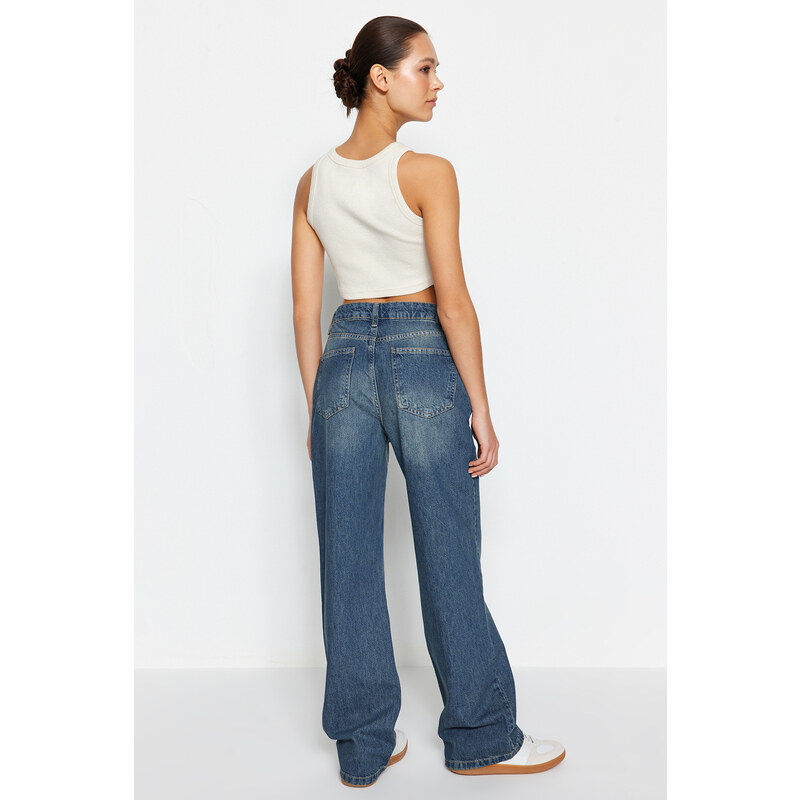 Trendyol Blue Pale Effect Vintage High Waist Wide Leg Jeans