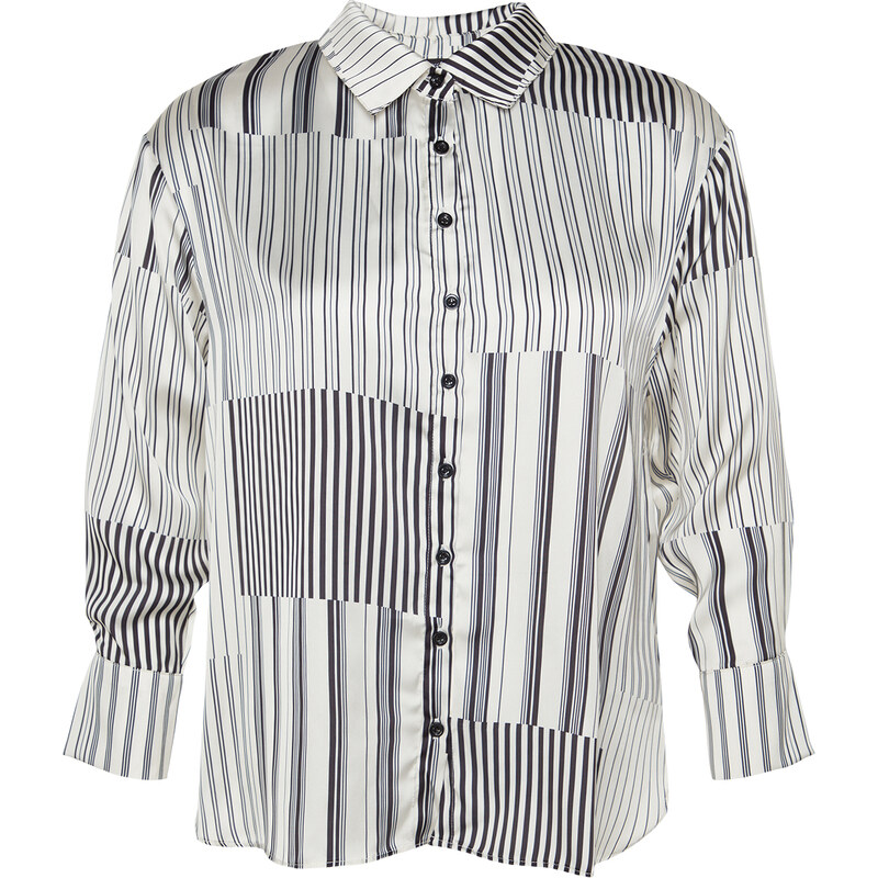 Trendyol Curve Black and White Striped Woven Shirt