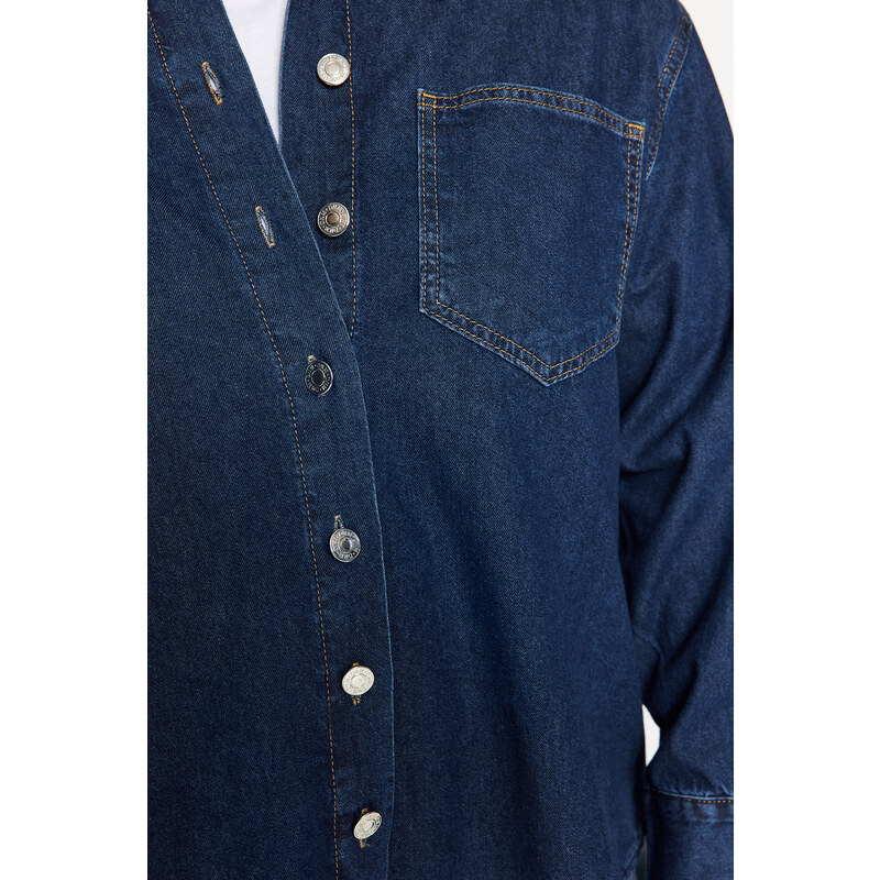 Trendyol Curve Dark Blue Oversize Denim Shirt