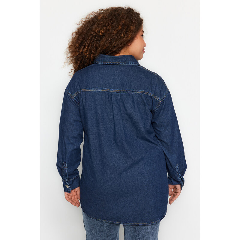 Trendyol Curve Dark Blue Oversize Denim Shirt