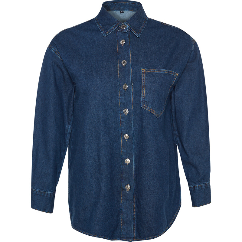 Trendyol Curve Dark Blue Oversize Denim Shirt