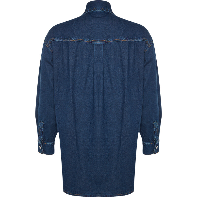 Trendyol Curve Dark Blue Oversize Denim Shirt