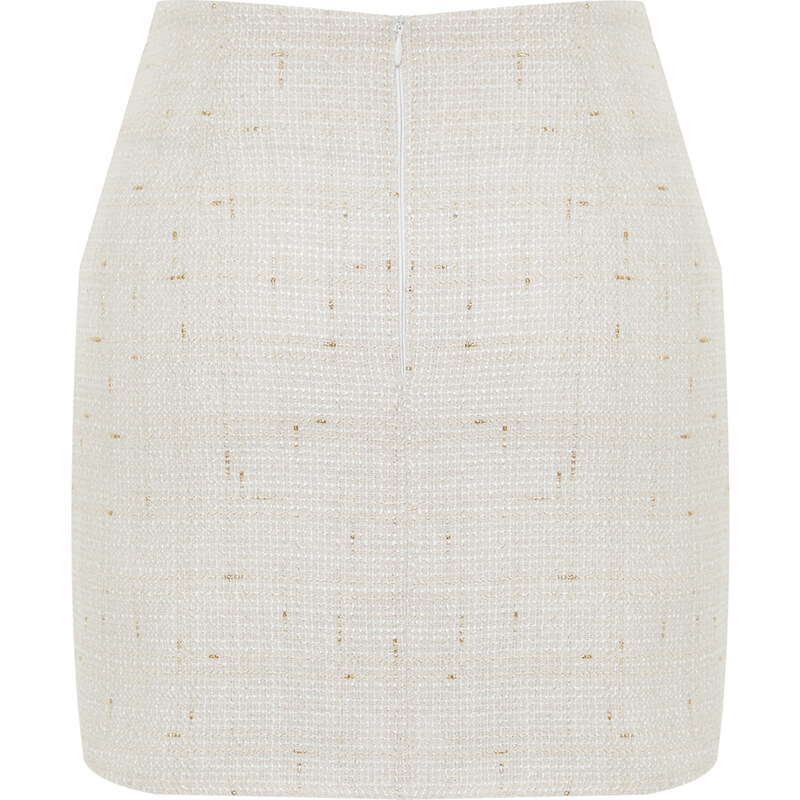 Trendyol Ecru Slit Detailed Tweed Fabric Mini Length Woven Skirt