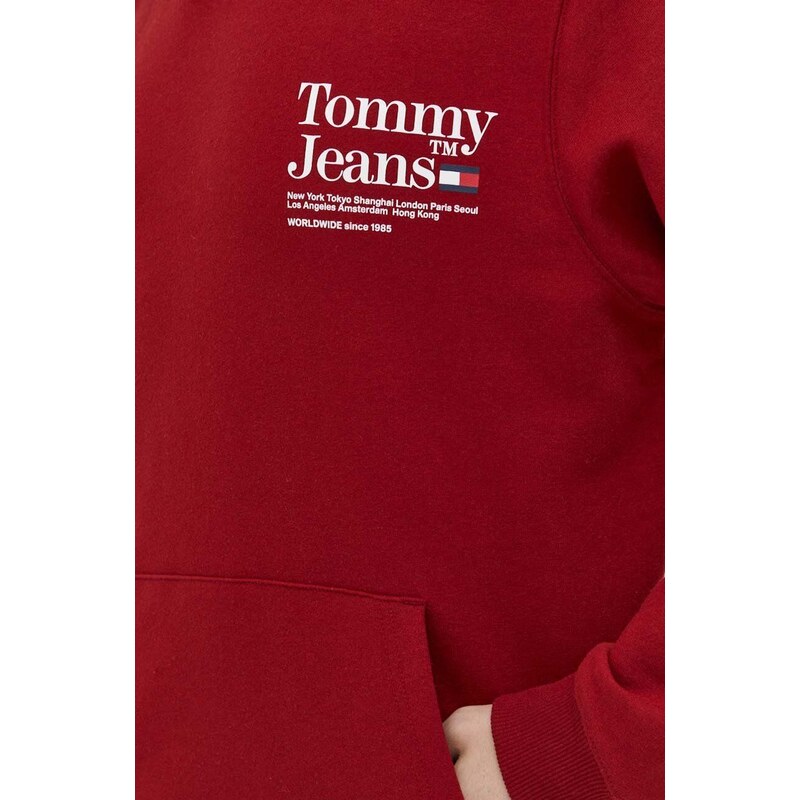 Mikina Tommy Jeans pánská, vínová barva, s kapucí, s potiskem