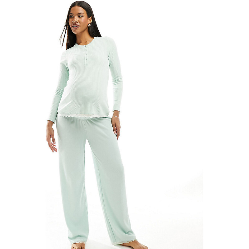 ASOS Maternity ASOS DESIGN Maternity mix & match waffle & lace pyjama trouser in green