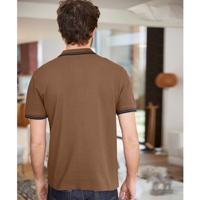Blancheporte Polo tričko z piké úpletu, s krátkými rukávy a s proužky na rukávech a límečku měděná 87/96 (M)