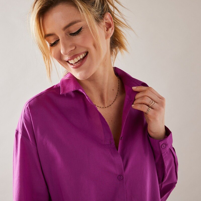 Blancheporte Dlouhá jednobarevná košile na knoflíčky purpurová 40