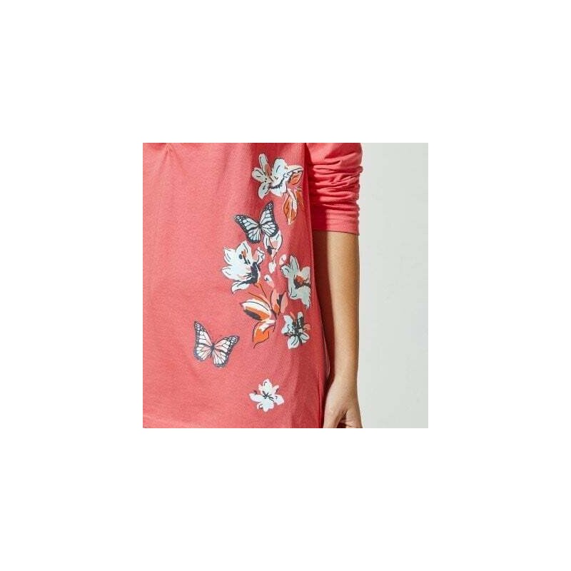 Blancheporte Pyžamové tričko s dlouhými rukávy, středový potisk motýlů korálová 46/48