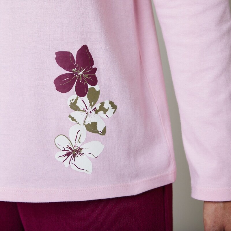 Blancheporte Pyžamové tričko s dlouhými rukávy a středovým potiskem květin růžová 52