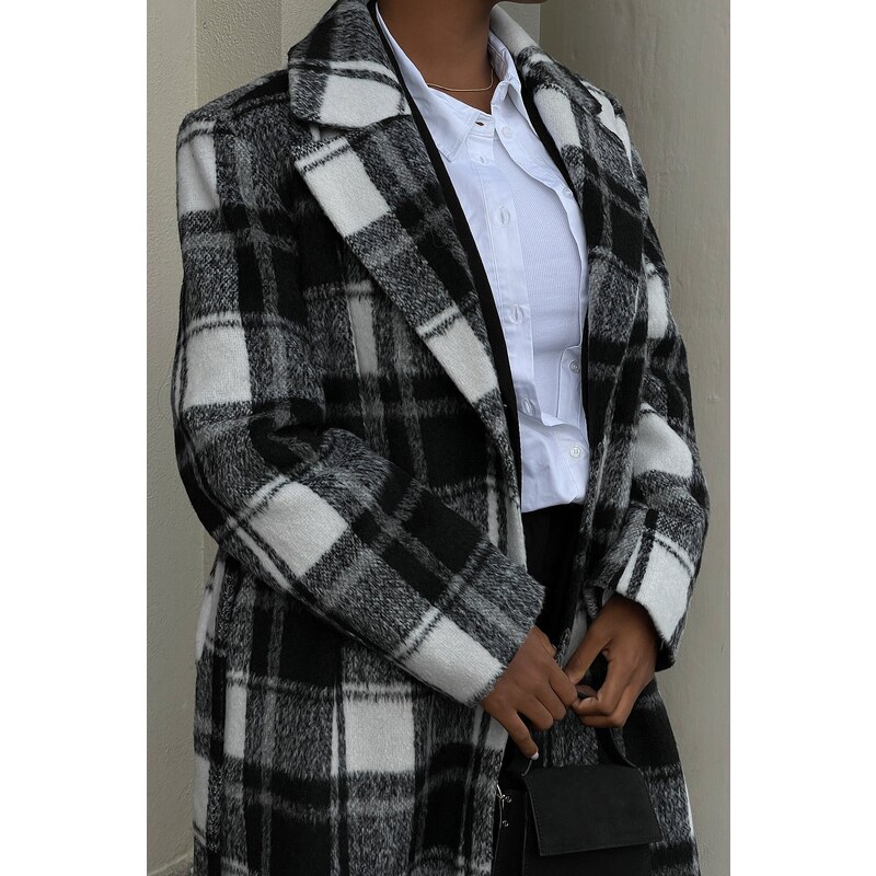 NA-KD Checked Long Coat