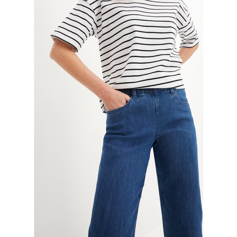 bonprix Strečové džíny Mid Waist, dlouhé Straight (2 ks v balení) Modrá