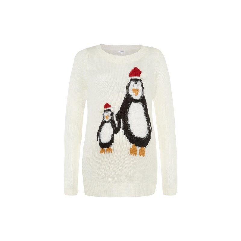 ELISE RYAN Krémový svetr s tučňákama