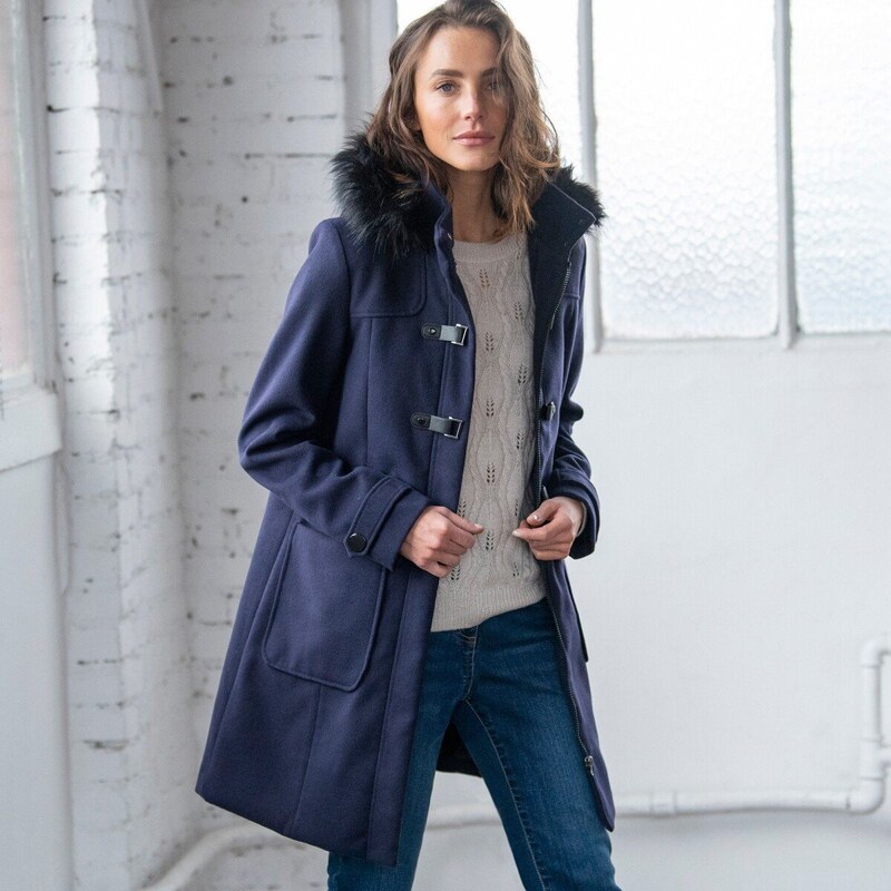 Blancheporte Jednobarevný kabát duffle-coat s kapucí, na zip nám
