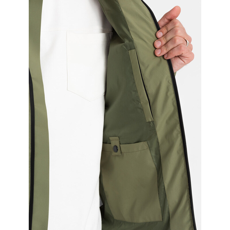 Ombre Men's winter jacket with detachable hood - olive