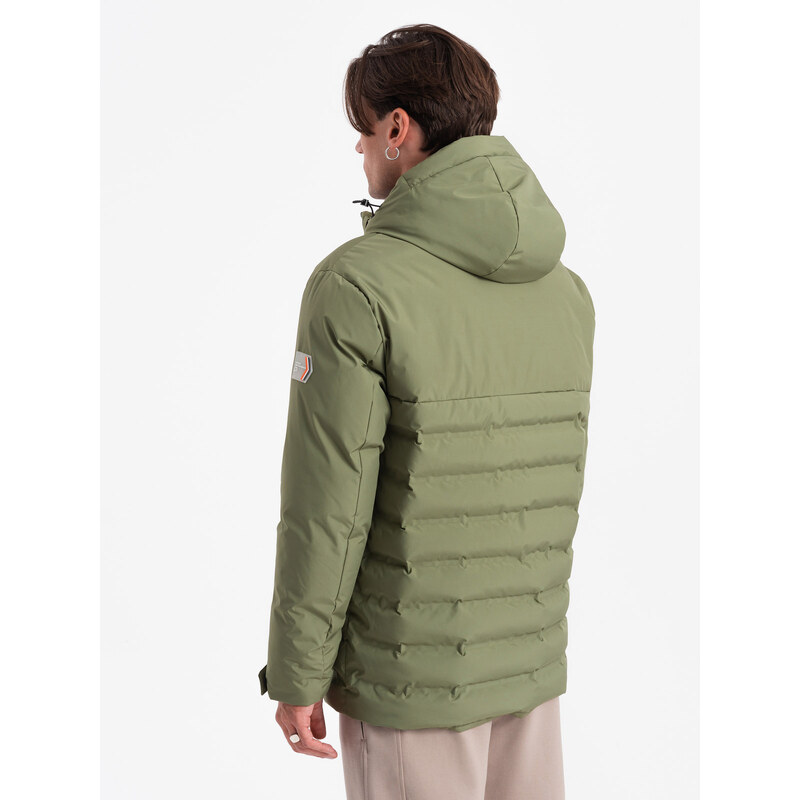 Ombre Men's winter jacket with detachable hood - olive