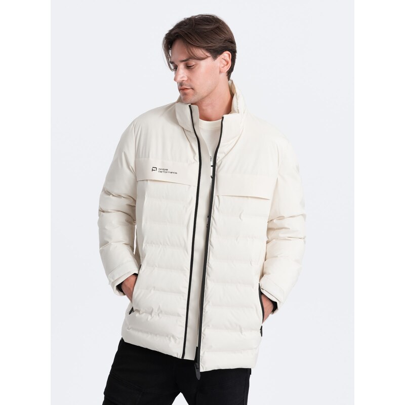 Ombre Clothing Pánská zimní bunda s odepínací kapucí - krémová V2 OM-JAHP-0150