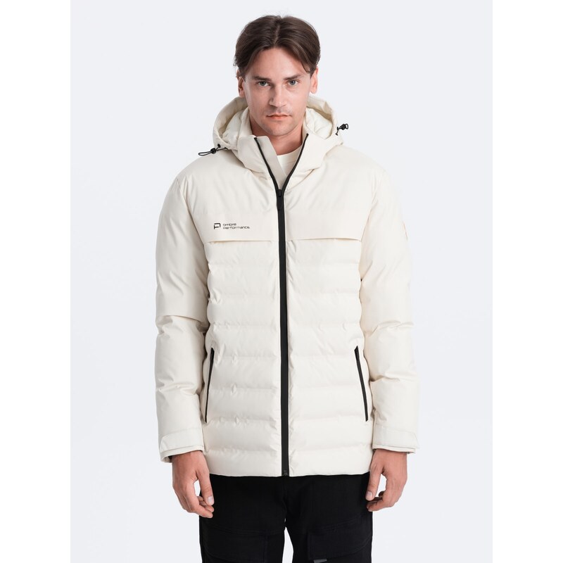Ombre Men's winter jacket with detachable hood - cream