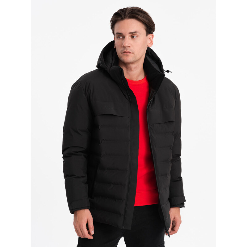 Ombre Men's winter jacket with detachable hood - black