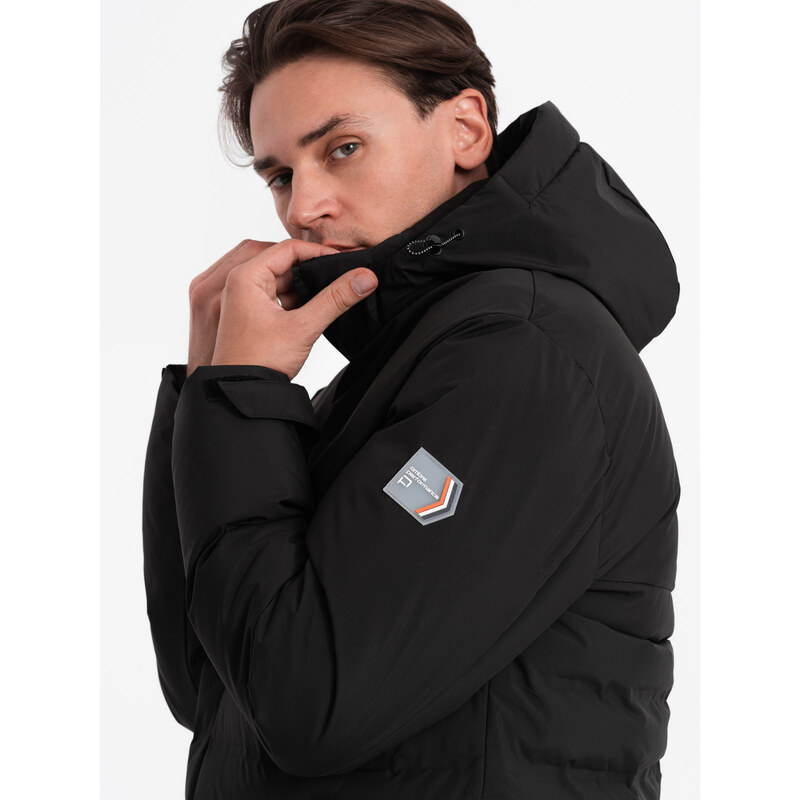 Ombre Men's winter jacket with detachable hood - black