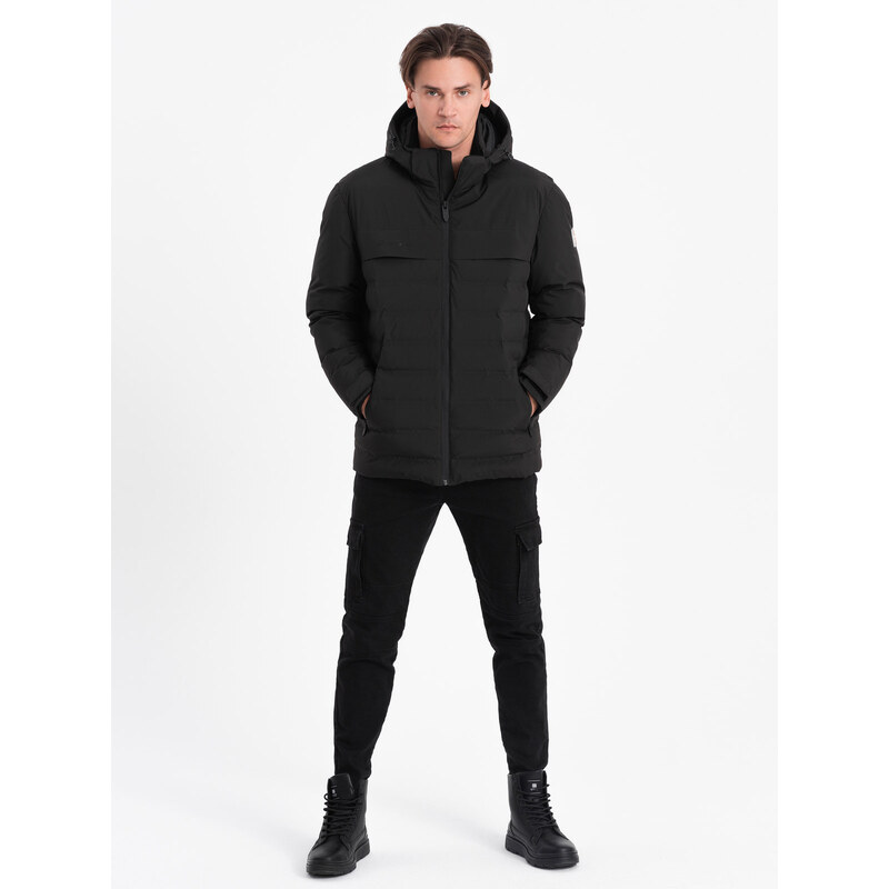 Ombre Men's winter jacket with detachable hood - black