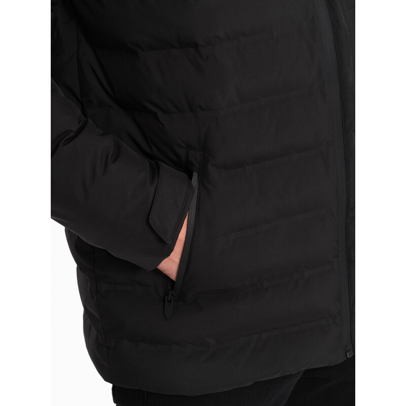 Ombre Men's winter jacket with detachable hood - black