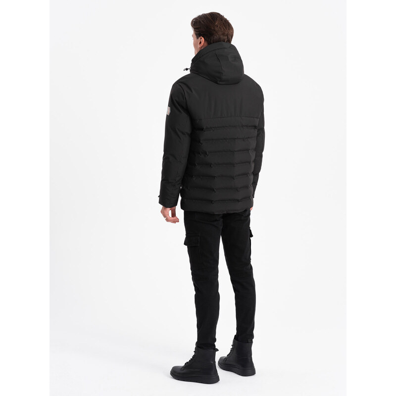 Ombre Men's winter jacket with detachable hood - black