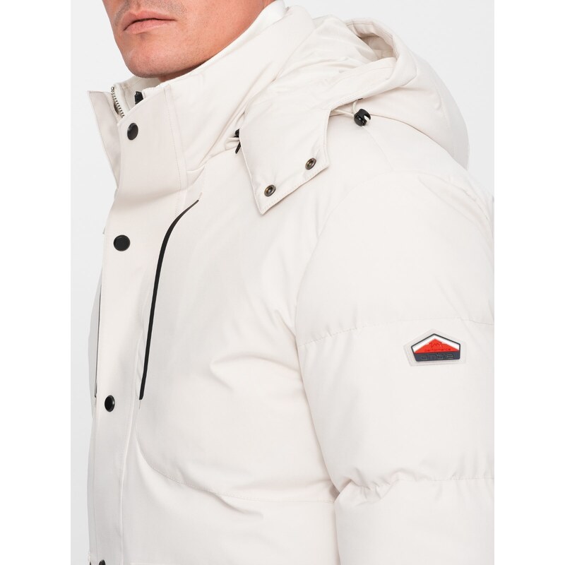 Ombre Men's winter jacket with detachable hood and cargo pockets - cream