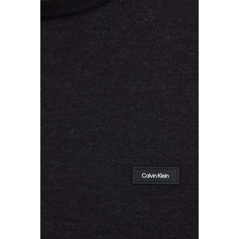 Svetr z hedvábné směsi Calvin Klein černá barva, lehký