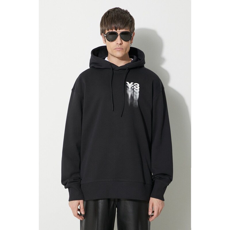 Bavlněná mikina Y-3 Graphic Hoodie pánská, černá barva, s kapucí, s potiskem, IZ3169