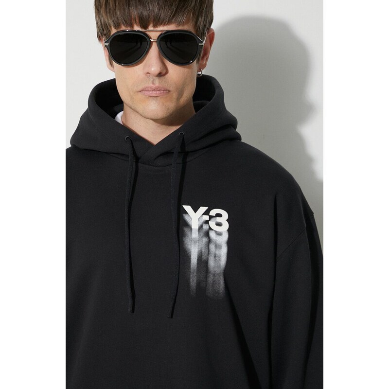 Bavlněná mikina Y-3 Graphic Hoodie pánská, černá barva, s kapucí, s potiskem, IZ3169