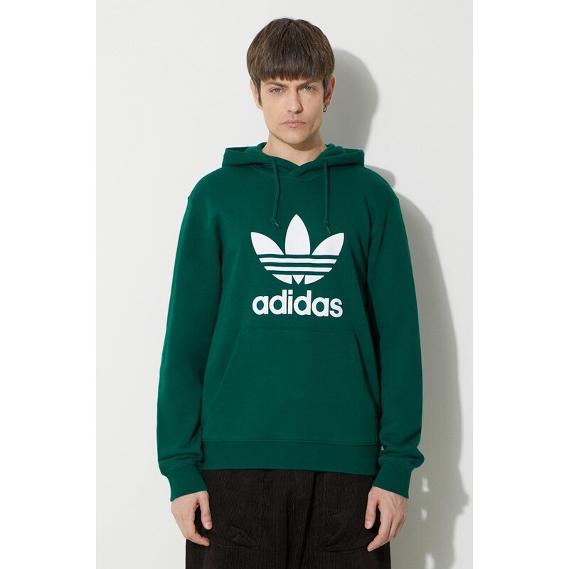 Bavlněná mikina adidas Originals Adicolor Classics Trefoil pánská, zelená barva, s kapucí, s potiskem, IM9407