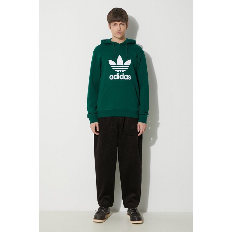 Bavlněná mikina adidas Originals Adicolor Classics Trefoil pánská, zelená barva, s kapucí, s potiskem, IM9407