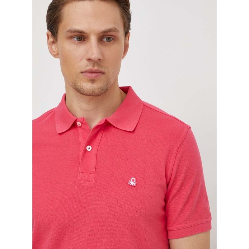 Bavlněné polo tričko United Colors of Benetton růžová barva