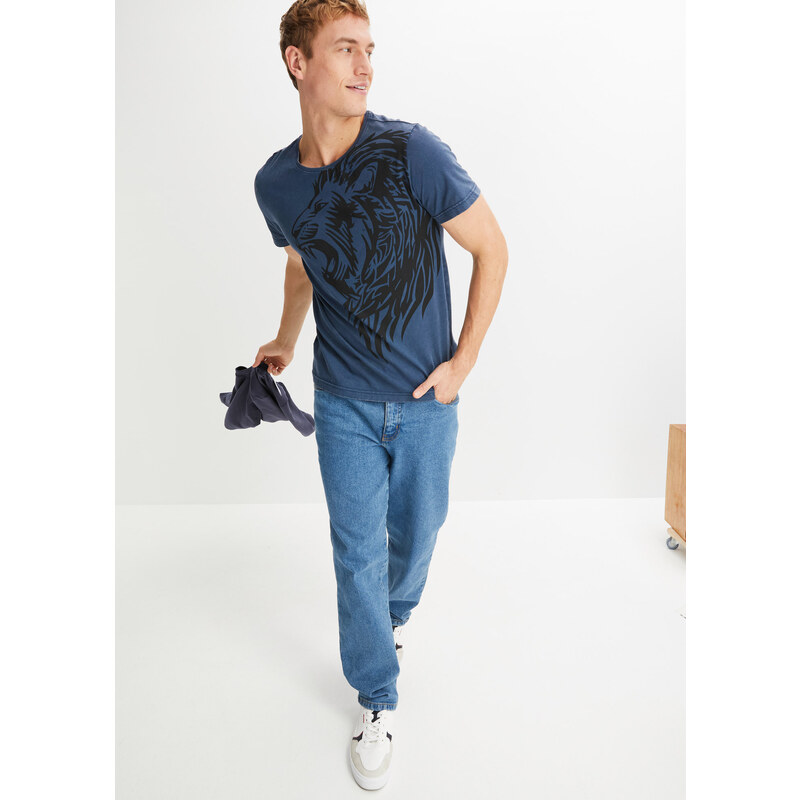 bonprix Nenáročné bavlněné tričko Slim Fit Modrá