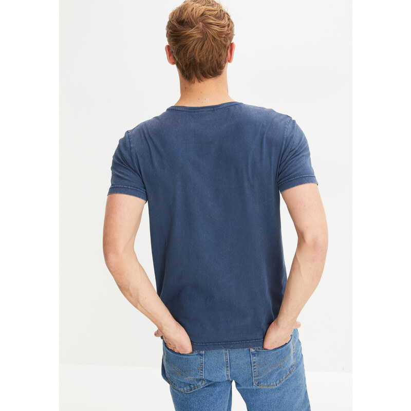bonprix Nenáročné bavlněné tričko Slim Fit Modrá
