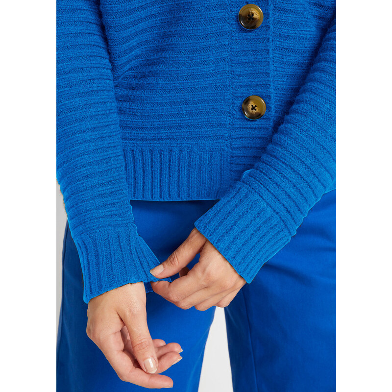 bonprix Zkrácený pletený kabátek Modrá