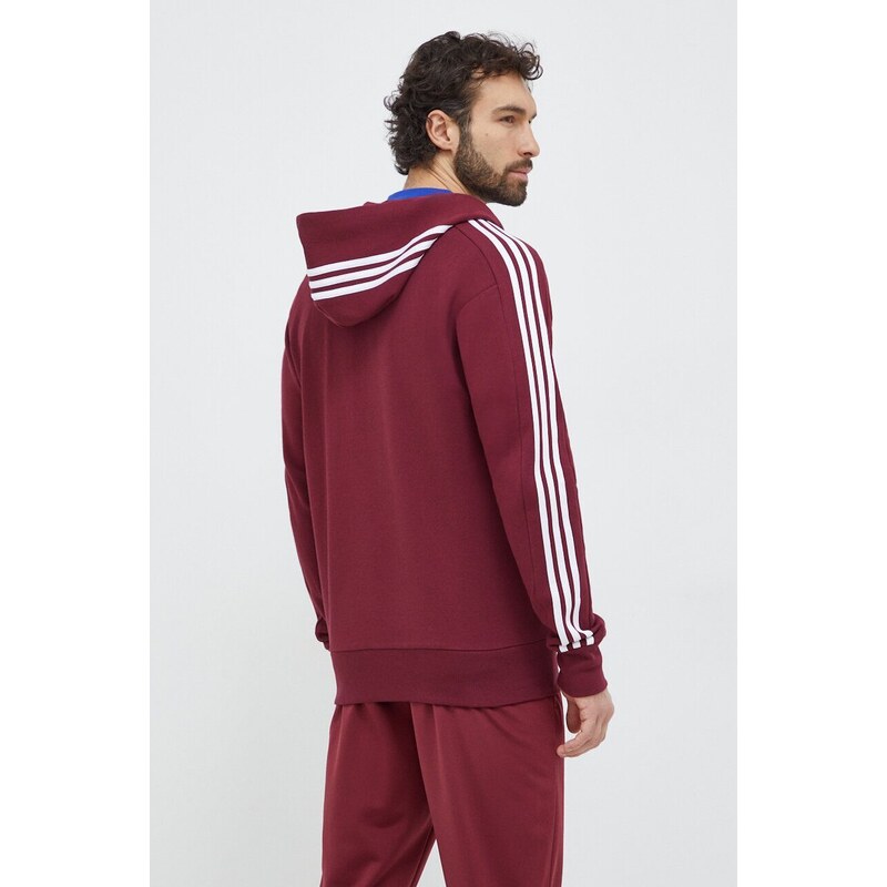 Bavlněná mikina adidas pánská, červená barva, s kapucí, s aplikací, IS1365