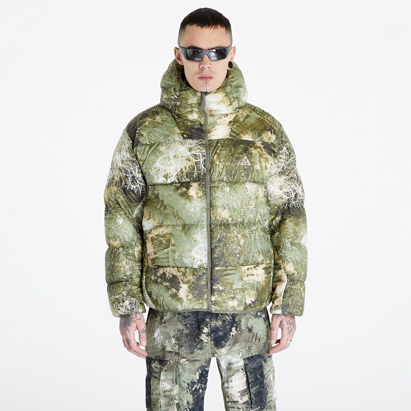 Pánská péřová bunda Nike ACG "Lunar Lake" Allover Print Puffer Jacket UNISEX Oil Green/ Medium Olive/ Reflective Silv