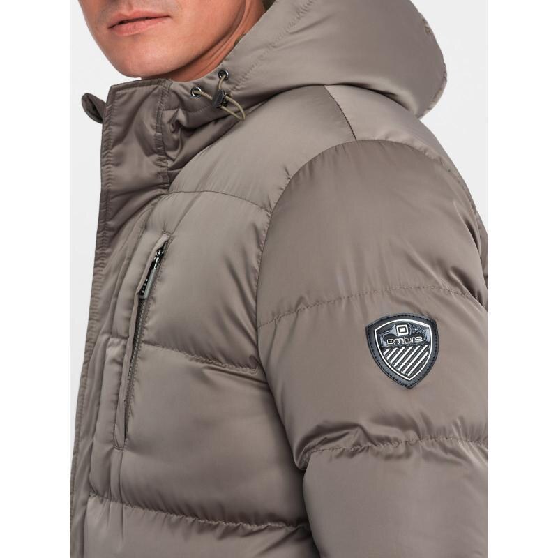 Ombre Clothing Pánská dlouhá zimní prošívaná bunda V1 OM-JALJ-0147 khaki
