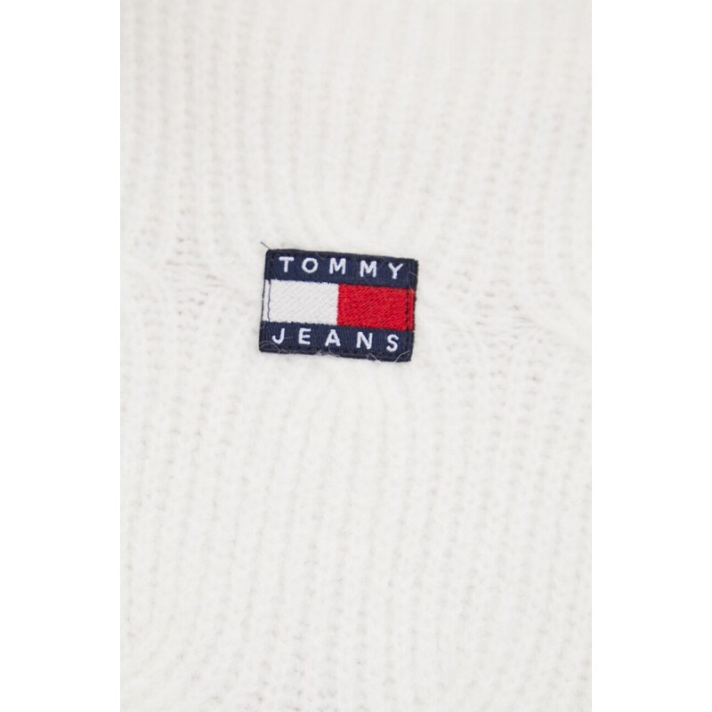 Svetr Tommy Jeans dámský, bílá barva, s golfem