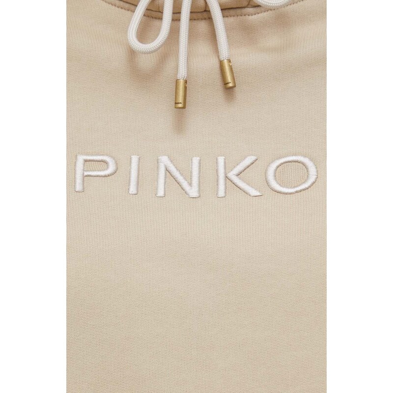 Bavlněná mikina Pinko dámská, béžová barva, s kapucí, aplikací, 101685.A1N7