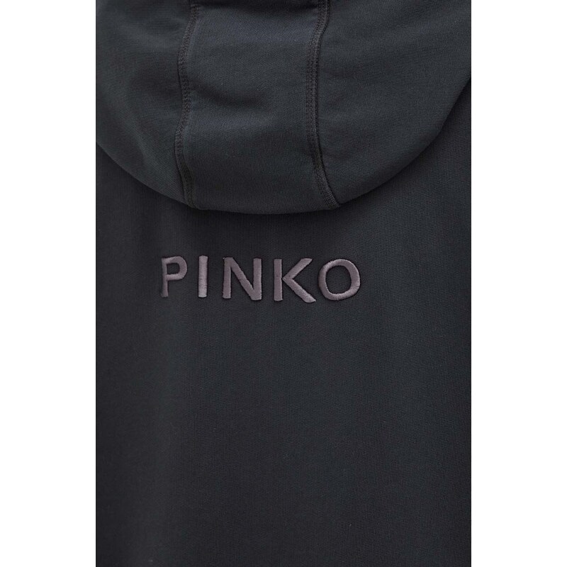 Bavlněná mikina Pinko dámská, černá barva, s kapucí, aplikací, 101133.A1N7